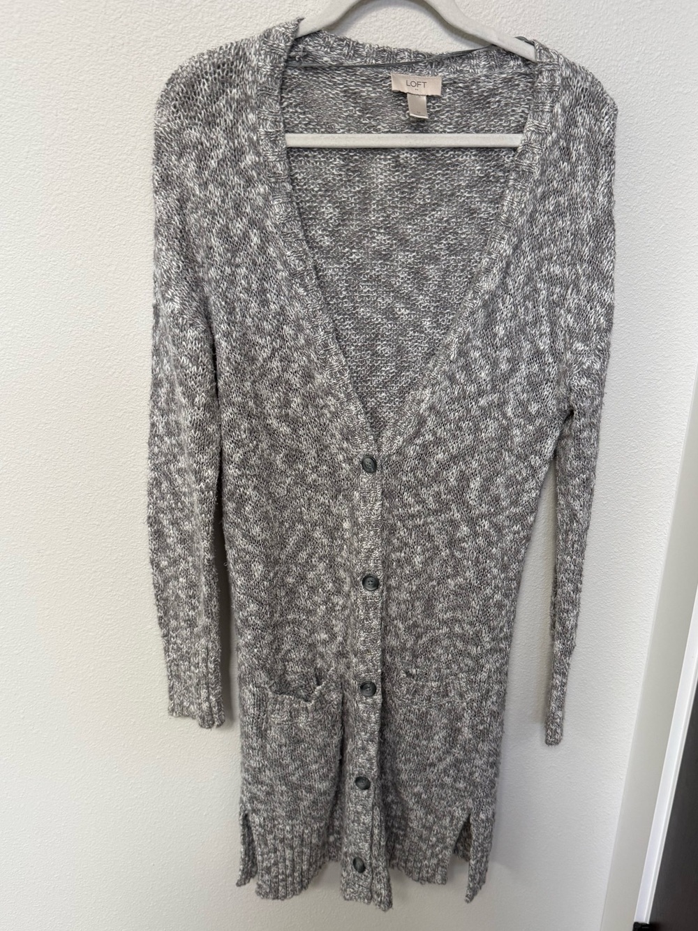 LOFT Gray Marled Longline Button Cardigan